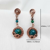 Aged dangle earrings with chrysocolla beads, handmade Art Deco earrings gift for mom - Thumbnail 3