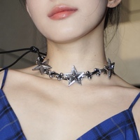 Leather Star Clavicle Chain Choker  Necklace - Thumbnail 2