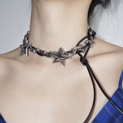 Leather star clavicle chain choker  necklace