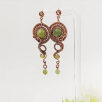 Ancient Greek long earrings with green Chinese jade beads - Thumbnail 2