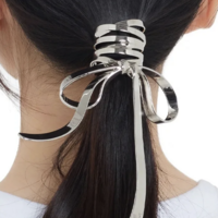 Silver Metal Hair Bow clip - Thumbnail 2