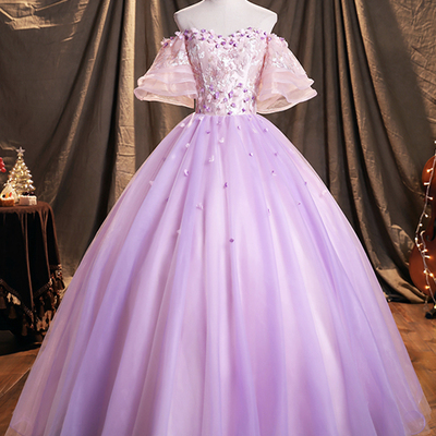 Purple tulle sequins floor length prom dress - Thumbnail 2