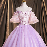 Purple Tulle Sequins Floor Length Prom Dress - Thumbnail 1
