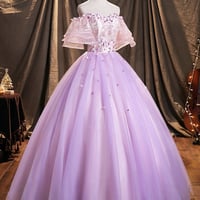Purple Tulle Sequins Floor Length Prom Dress - Thumbnail 3