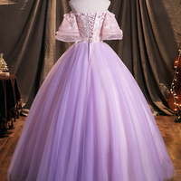 Purple Tulle Sequins Floor Length Prom Dress - Thumbnail 5