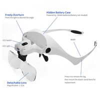 Professional 5 Replaceable Lenses Magnifier Glasses for Eyelash Extension Loupe Headband Light With 2 LED - Thumbnail 3