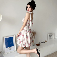 French floral strap dress with sash design - Thumbnail 3