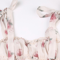 French floral strap dress with sash design - Thumbnail 5