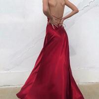 Spaghetti Straps Red Long Evening Dresses - Thumbnail 1