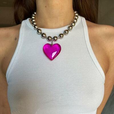 Colorful transparent heart bead necklace chocker