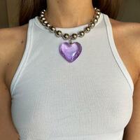 Colorful Transparent Heart Bead Necklace Chocker - Thumbnail 2