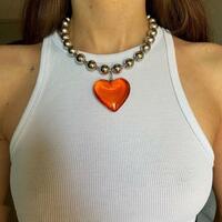 Colorful Transparent Heart Bead Necklace Chocker - Thumbnail 3