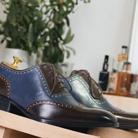 Handmade Men’s Brown Blue Wing Tip Leather Shoes, Men Lace Up Dress Shoes - Thumbnail 2