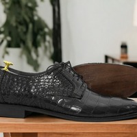 Handmade Men's Black Alligator Leather Lace up Dress Shoes - Thumbnail 1