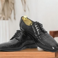 Handmade Men's Black Alligator Leather Lace up Dress Shoes - Thumbnail 3