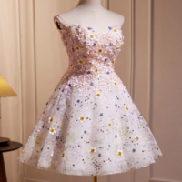 A Line Sweetheart Neck Tulle Flower Light Pink Short Prom Dress, Light Pink Cocktail Dress KPP1722 - Thumbnail 2