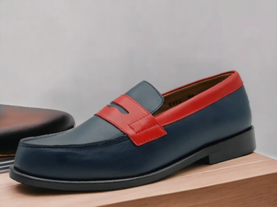 Two tone Blue  Men's Handmade Penny Leather Loafer Shoes , Slip On Catual Shoes 