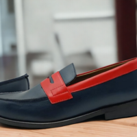 Two tone Blue  Men's Handmade Penny Leather Loafer Shoes , Slip On Catual Shoes  - Thumbnail 2