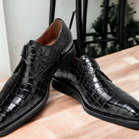 Handpainted Men Black Alligator Single Monk Leather Shoes - Thumbnail 2