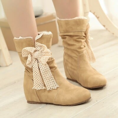 New casual and versatile sweet student bow boots