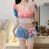 Pastel Soft Puff Sleeve Lingerie Set - Thumbnail 6