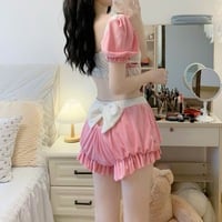 Pastel Soft Puff Sleeve Lingerie Set - Thumbnail 2