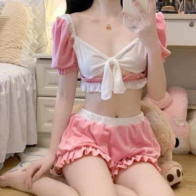 Pastel soft puff sleeve lingerie set