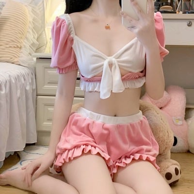 Pastel Soft Puff Sleeve Lingerie Set