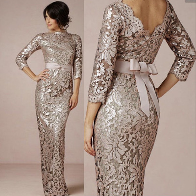 Lace mother of the bride dresses with bowknot