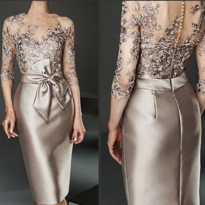 Knee length mother of the bride dresses with 3/4 sleeves