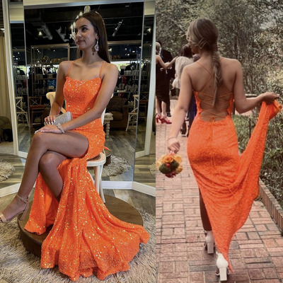 Orange prom dresses sparkly sequins - Thumbnail 1