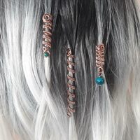 3pcs dreadlock ornaments with natural stones, copper wire wrapped dreadlocks rings - Thumbnail 5
