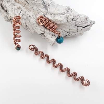 3pcs dreadlock ornaments with natural stones, copper wire wrapped dreadlocks rings - Thumbnail 4