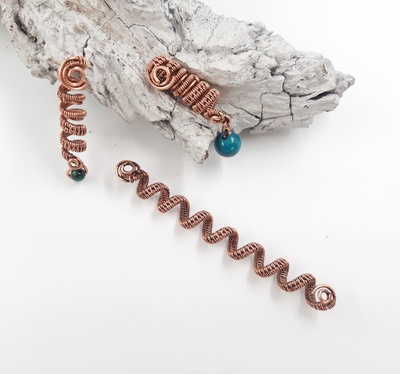 3pcs dreadlock ornaments with natural stones, copper wire wrapped dreadlocks rings