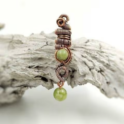 Dreadlock accessory with green jade beads, dread lock accessory with copper wire for hair wrapping - Thumbnail 4