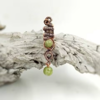 Dreadlock accessory with green jade beads, dread lock accessory with copper wire for hair wrapping - Thumbnail 5