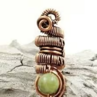 Dreadlock accessory with green jade beads, dread lock accessory with copper wire for hair wrapping - Thumbnail 3