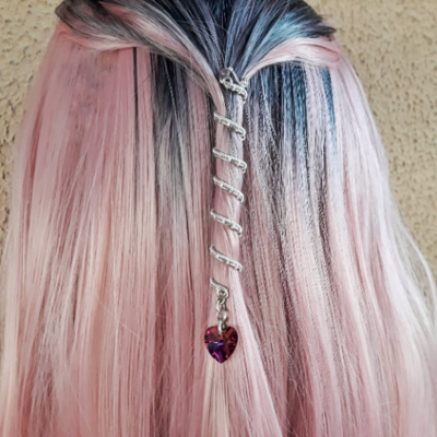 Silver hair loc jewelry with swaroski heart - Thumbnail 1