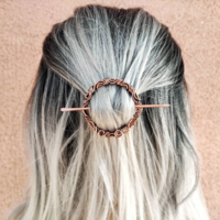 Copper wire hair pin for thick or fine hair, wire wrap hair clip with filigrees - Thumbnail 1