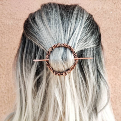 Copper wire hair pin for thick or fine hair, wire wrap hair clip with filigrees