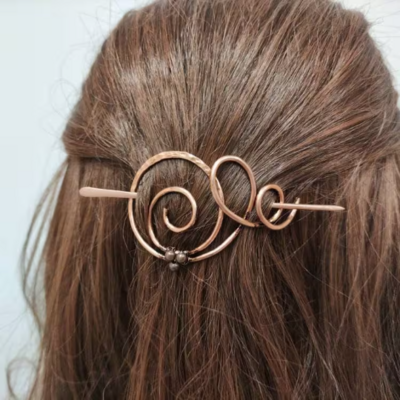 Copper wire spiral hair barrette for thick or thin hair