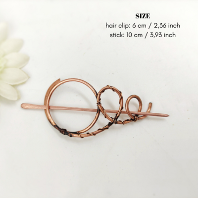 Handmade spiral hair barrette for women, copper wire tiny hair claw clip