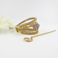 Golden ponytail holder with gray agate beads handmade with wire wrapped brass wire - Thumbnail 3