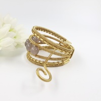 Golden ponytail holder with gray agate beads handmade with wire wrapped brass wire - Thumbnail 7