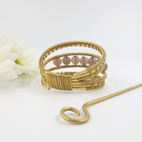 Golden ponytail holder with gray agate beads handmade with wire wrapped brass wire - Thumbnail 5