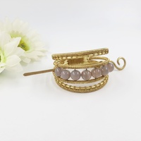 Golden ponytail holder with gray agate beads handmade with wire wrapped brass wire - Thumbnail 2