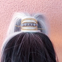Golden ponytail holder with gray agate beads handmade with wire wrapped brass wire - Thumbnail 1
