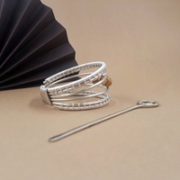 Silver ponytail holder hair cuff with stick and mookaite jasper - Thumbnail 2