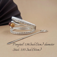 Silver ponytail holder hair cuff with stick and mookaite jasper - Thumbnail 1
