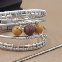 Silver ponytail holder hair cuff with stick and mookaite jasper - Thumbnail 3